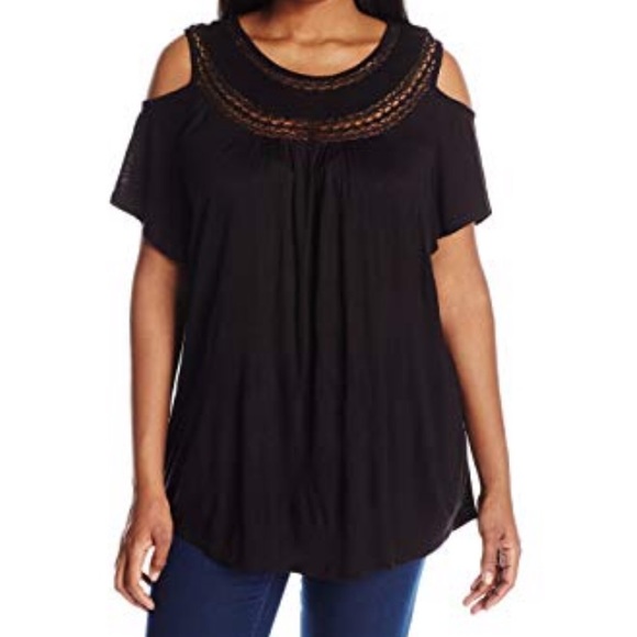 Lucky Brand Tops - Lucky Brand Cold Shoulder Lace Black Blouse 2X
